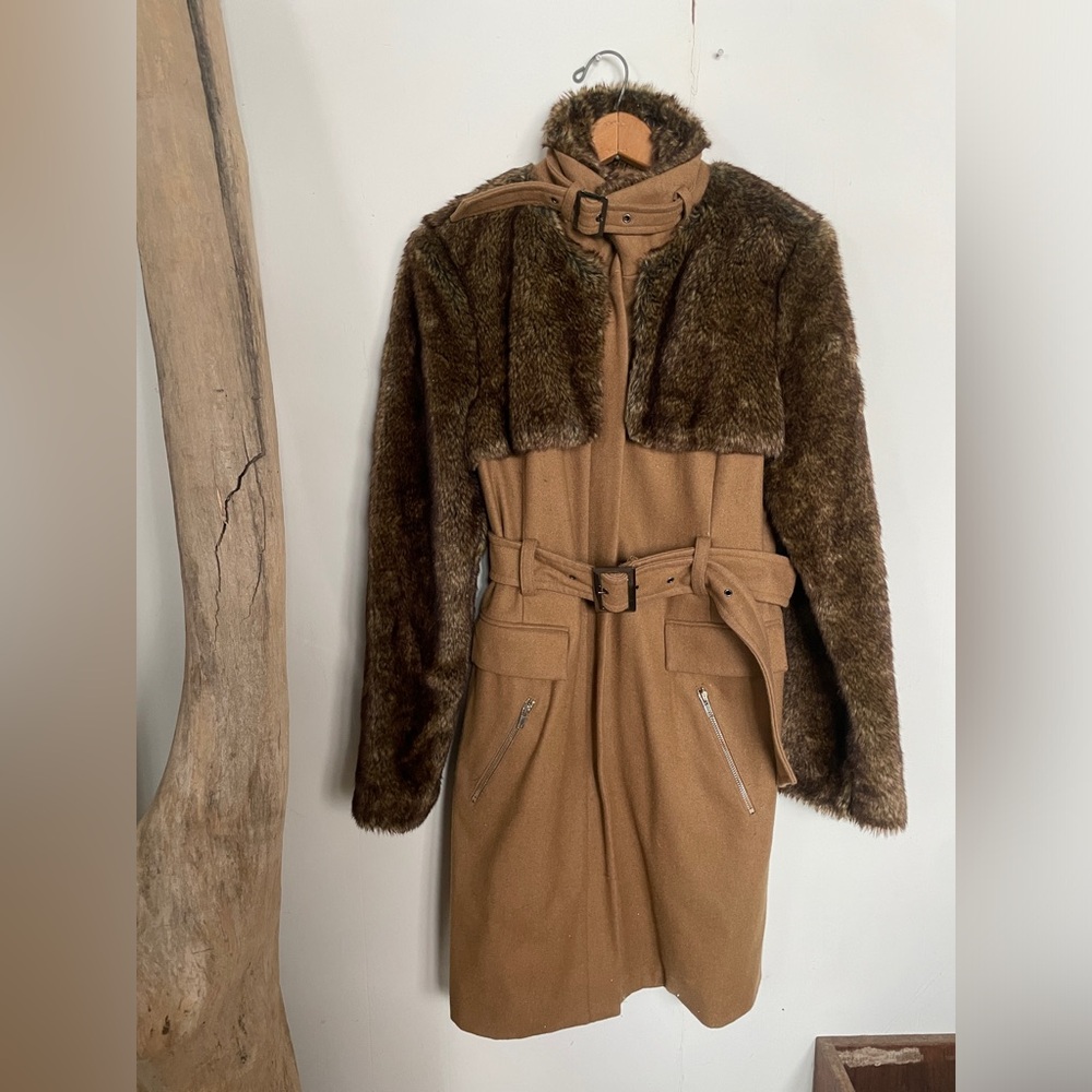 NWOT Hazel Wool & Faux Fur Coat